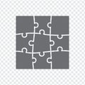 Simple icon puzzles in grey. Simple rectangle icon puzzle of the nine elements on transparent background.